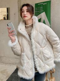 Women's Down Light Luxury Winter Coat Women Mink Hair Stitching 90% White Duck Jacket Stand Collar Single Breasted Snow Outwear