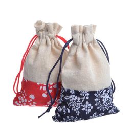 10x14cm Cotton tea bag Drawstring blue cotton cloth bag China wind blue and white porcelain cotton cloth bag 50pc lot237A