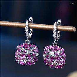 Dangle Earrings Long Rose Pink Crystal Square Drop Earring Hanging Korean Style Free For Women Modern Large Zircon Pendant Jewelry