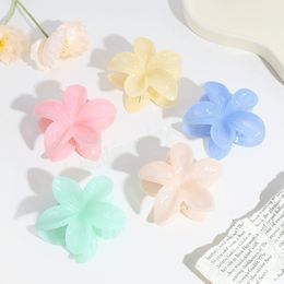 Korean Style Flower Hair Claws Sweet Jelly Colour Plastic Ponytail Holder Hair Clips For Women Girls Makeup Bath Hair Accessories