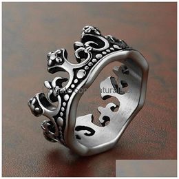 Band Rings Retro Black Ancient Sier Crown Ring Finger For Women Men Fashion Jewellery Will And Sandy Drop Delivery Dhkcx