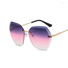 Sunglasses Rimless For Women Polygon Diamond Ocean Gradient Lens Beach Sun Shades Glasses Frameless Eyewear