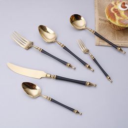 Dinnerware Sets 6pcs 18/10 Stainless Steel Cutlery Set Western Roman Column Knife Fork Coffee Dessert Spoon Kitchen Al Tableware Supplies