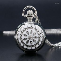 Pocket Watches 10pcs/lot Vintage Rhinestone Diamante Flowers Pattern Watch Necklace WE126 Dia: 2.7cm