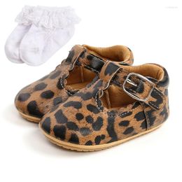 Flat Shoes 2023 Fashion Baby Boy Girl Leopard PU Leather Soft-soled Toddler Kids Socks Two Piece 0-18M