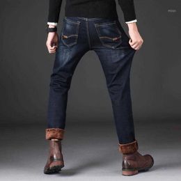 Men's Jeans Men Winter Thicker Warm Black Denim Straight Fit Good Quality Fleece Smart Casual Long Blue Size 40 L230726