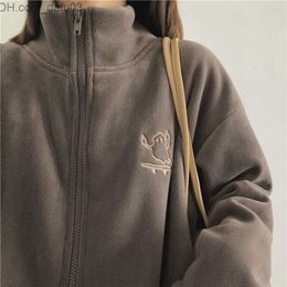 Women's Hoodies Sweatshirts Y2k Women's Embroidered Zipper Hoodie Wool Jacket Thick Warm Winter Plush Zipper Sweatshirt Hoodie Top Z230726