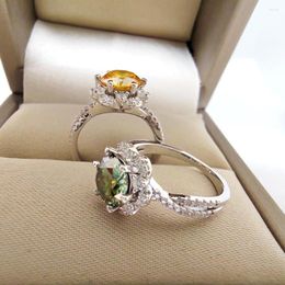 Cluster Rings Luomansi Ethnic Style S925 Silver Ring 1CT Green Moissanite GRA Certificate Advanced Women's Jewelry Wedding Party Birthday
