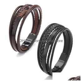 Bangle Woven Braid Leather Bracelet Cuff Magnetic Button Mtilayer Bracelets Wristband Women Men Fashion Jewelry Will And Sandy Gift Dr Dh6Ln