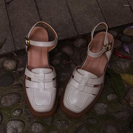 Retro Baotou Summer Heihaian Sandals 2023 Style Hong Kong Square Shoes Leather Waterproof Table Female 286