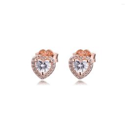 Stud Earrings Rose Gold Heart For Women 925 Sterling Silver Ear Rings Fashion Jewelry Clear CZ Earring Brincos 2023