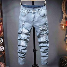 Men's Ripped Autumn Designer Slim Fit Black Blue Denim Pants Male Jeans Distressed Destroyed Trousers 230316 L230726