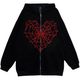 Men's Hoodies Sweatshirts Gothic Harajuku Y2k Clothes Hoodies Women Hip Hop Zipper Hooded Autumn Winter Sweatshirt Female Punk Jacket Colourful Spider Web 230726