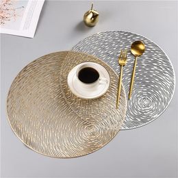 Table Mats 4/6pcs Gold Silvery Round Placemats Kitchen PVC For Dining Tables Drink Coasters Set Coffee Cup Pad El Restaurant Gift