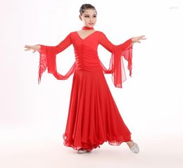 Stage Wear 130-150cm Girl Kid Child Childern Modern Waltz Ballroom Dance Dress White Pink Competition Costume