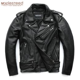 Men's Vests MAPLESTEED Classical Motorcycle Jackets Men Leather Jacket 100 Natural Cowhide Thick Moto Winter Sleeve 61 67cm 6XL M192 230726