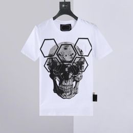 Men's T Shirts 2023 Summer Short Sleeved Cotton Skull Print Diamond Top Slim Fitting T-shirt Fashion Trend Round Neck Brand