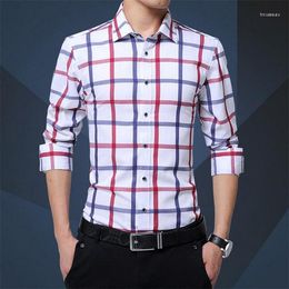 Men's Casual Shirts Men Long Sleeve Business Shirt 2023 Spring Male Social Classic Cotton Korean Fashion Plaid Dress Red White Chemise 5XL