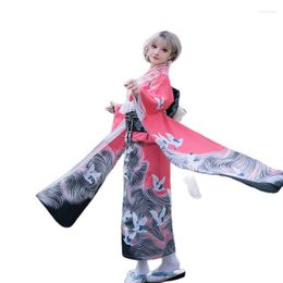 Ethnic Clothing Vintage Traditional Japanese Kimono With Obi Women Prints Classic Stage Performance Robe Costume Cosplay Evening Dress