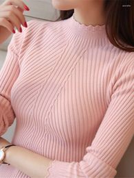 Women's Sweaters 2023 Vintage Spring Autumn Women Knitted Sweater Tops Long Sleeve Lace Turtleneck Pullovers Femme Casual Stretch Basic