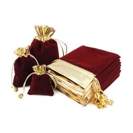 Gift Wrap 50Pcs/lot Velvet Bag Flannel Jewellery Sachet Gold Plated Packaging Bag Drawstring Gift Bag 3 Specifications 230725