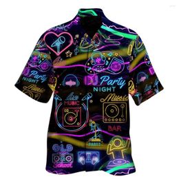 Men's T Shirts Fieryshirts Music DJ Neon Party Night Hawaiian Shirt