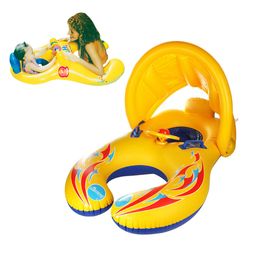 Toy Tents Mother Child Inflatable Swimming Ring Baby Float Circles Pool Accessories Sunshade Double Swimtrainer Kids Rings 230726