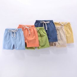 Shorts Children Summer Shorts For Boys Kids Casual Beach Shorts Candy Color Cotton Linen Breathable Soft Short Pants For Girl 100-160cm 230725