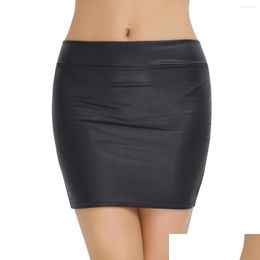 Skirts Womens Femme Dress Faux Leather Y Miniskirts With Zippered Pole Clubwear For Evening Parties Mini Skirt Drop Delivery Apparel C Dhlds