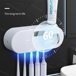 Toothbrush Holders Solar Energy UV Holder Toothpaste Dispenser Bathroom Storage Box Multifunction USB Charge 230726