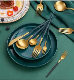 Dinnerware Sets 4Pcs Gold Western Set Stainless Steel Cutlery Knife Fork Spoon Kitchen Tableware Flatware Silverware