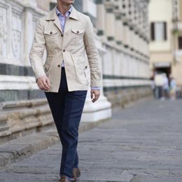Men's Jackets Mens Coats Safari Jacket Linen British Retro Gentry Suit Pockets Outerwear & Fashion Solid Colour Male Tops Ropa Hombre