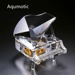 Decorative Objects Figurines Aqumotic Piano Music Box Clear Musical Boxes for Women or Boys 3d Good Movement Mechanism Custom Word or Po 230725