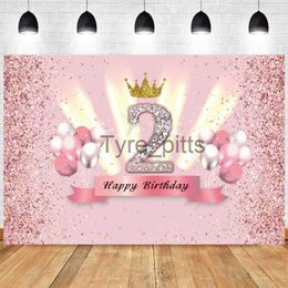 Background Material Pink Sweet 2 Year Background Happy Birthday Party Girls and Boys 2 Baby Balloon Photography Background Adult Photography Banner X0725