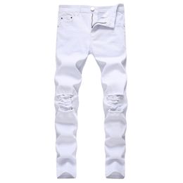 Men's Jeans Straight Hole Destruction Trousers Distressed Men Denim Fashion Designer Brand White Pants Male Large Size 230725