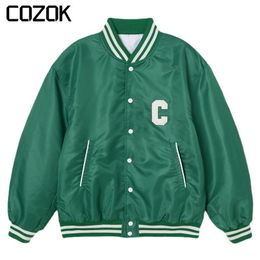 Mens Jackets Sports Retro Green Baseball Jacket Men High Street Letter Embroidery Thick Varsity Loose Bomber College Coats Unisex 230726