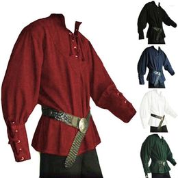 Men's Dress Shirts Handsome Mediaeval Renaissance Long Sleeve Shirt Bandage Casual Tops Halloween Landlord Knight Vintage Costume Blouse