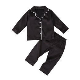 Pyjamas Baby Boy Black Satin Silk Pyjama Sets Sleepwear Long Sleeve Top Pants 1-7Y Toddler Kids Children Summer Fall Casual Nightshirt 230725