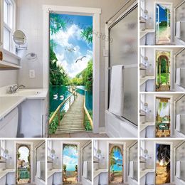 Wall Stickers PVC Home Decor Entrance Door Sticker Bath Shower Room Bedroom Self-adhesive Po Wallpaper Renovation Scenery Poster Waterproof 230725