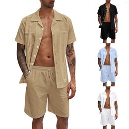 Men's Tracksuits 2023 Summer Simple Sports Short Sleeve Shorts Set Linen Loose Relaxed Shirt