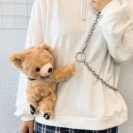 Cute Little Bear Crossbody Bags Creative Girl's Teddy Bear Chain Plush Bag