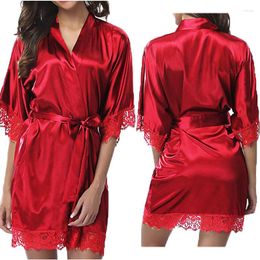 Women's Sleepwear Women Ice Silk Pyjamas Robes Nightgowns Nightdress Lace Smooth Soft Comfortable Casual Pure Colour