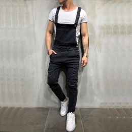 Yfashion Men Distressed Denim Pants Mens Carpenter Overalls Bib Jumpsuits Moto Biker Jean Pants Jeans Homme Fashion Streetwear254D