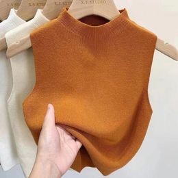Women's Tanks Vest Tank Top Solid Colour Knitted Tees T-Shirt Cropped Camisole Sweater Half-turtleneck Spring Autumn Sleeveless