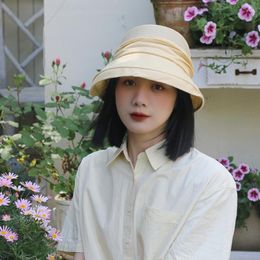 Berets Literary And Versatile Straw Cotton Linen Bucket Hats Women Summer Outdoor Sun Protection Visor Wide-brimmed Basin Caps