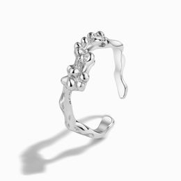 2023 European and American S925 Sterling Silver Light Luxury Men's and Women's Rings Irregular Branch Advanced Art Open Ring