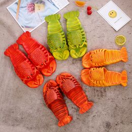 Summer couple sandals parent-child cartoon red green lobster slippers funny crayfish beach shoes For Men Women Slides orange 2023 fashion cute