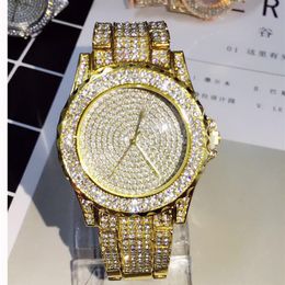 Diamond Watch For Women Luxury Ladies Gold silver rose gold Watch Minimalist Analog Quartz Movt Unique Female Iced Out Watch237f