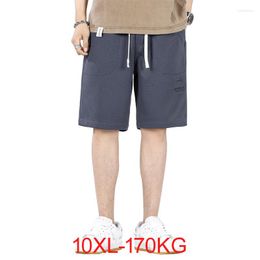 Men's Shorts 10XL 170kg Casual Summer Loose Stretch Five Point Trousers Striped Knitted Solid Colour Sweatpants Men 9XL