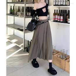 Skirts Solid Pleated Midi Long Skirt 2023 Woman Y2k Women Stylish Fashion Korean Clothing Summer Japanese Uniform Jk High Waist